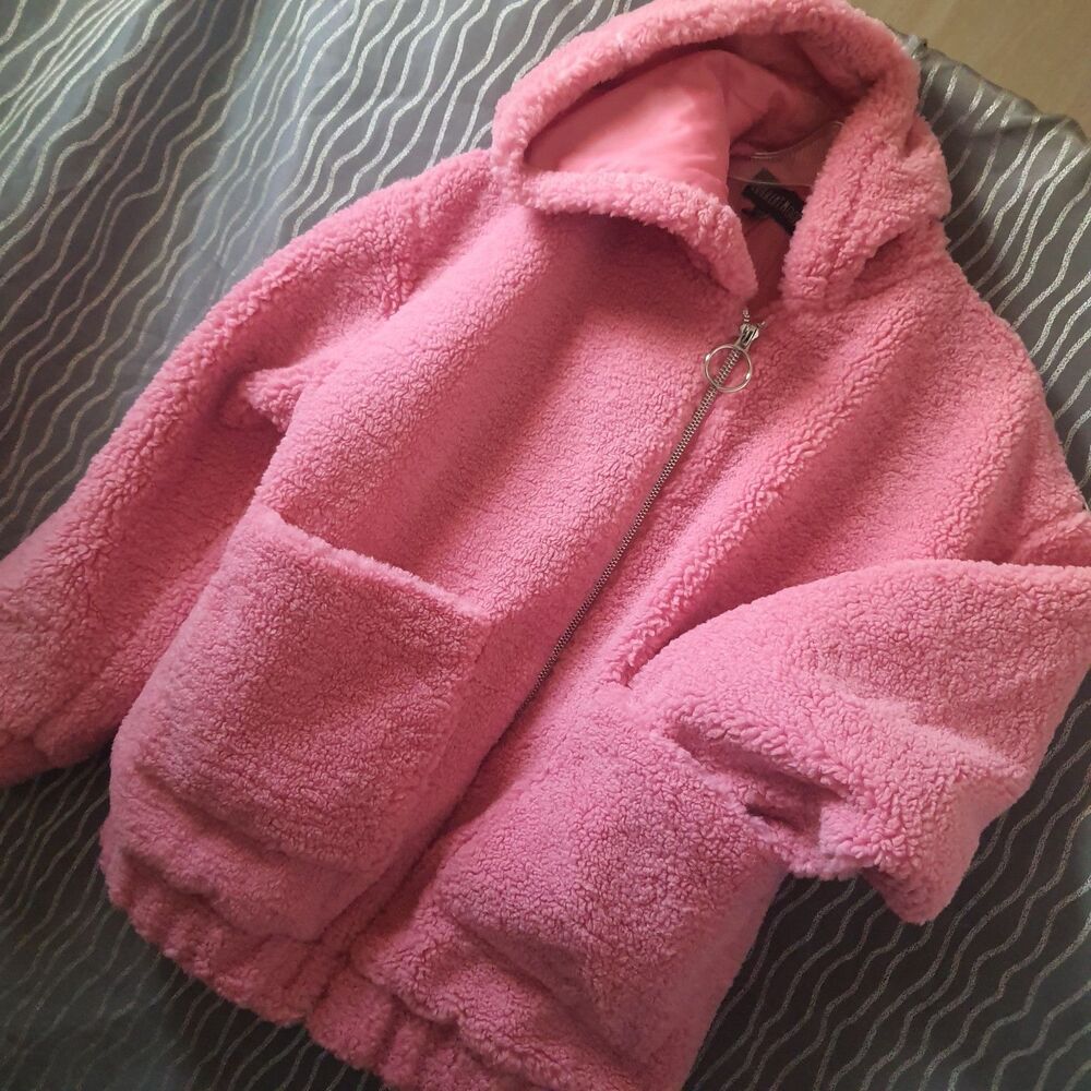 Current Mood Dollskill Oversized Pink Teddy Sherpa Jacket Womens XXS To Small